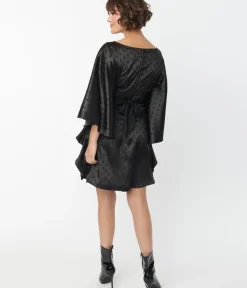 Unique Vintage Maxi|Fit & Flare>Smak Parlour Black Damask Dot Social Climber Caftan