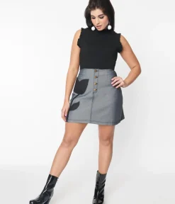 Unique Vintage Skirts|Skirts>Smak Parlour Black Denim Tulip Mini Skirt