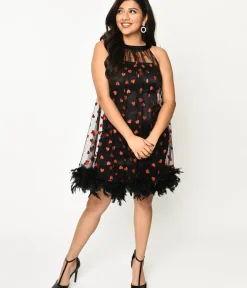 Unique Vintage Everyday Dresses|All Things Black>Smak Parlour Black Mesh & Glitter Hearts Organza Dress