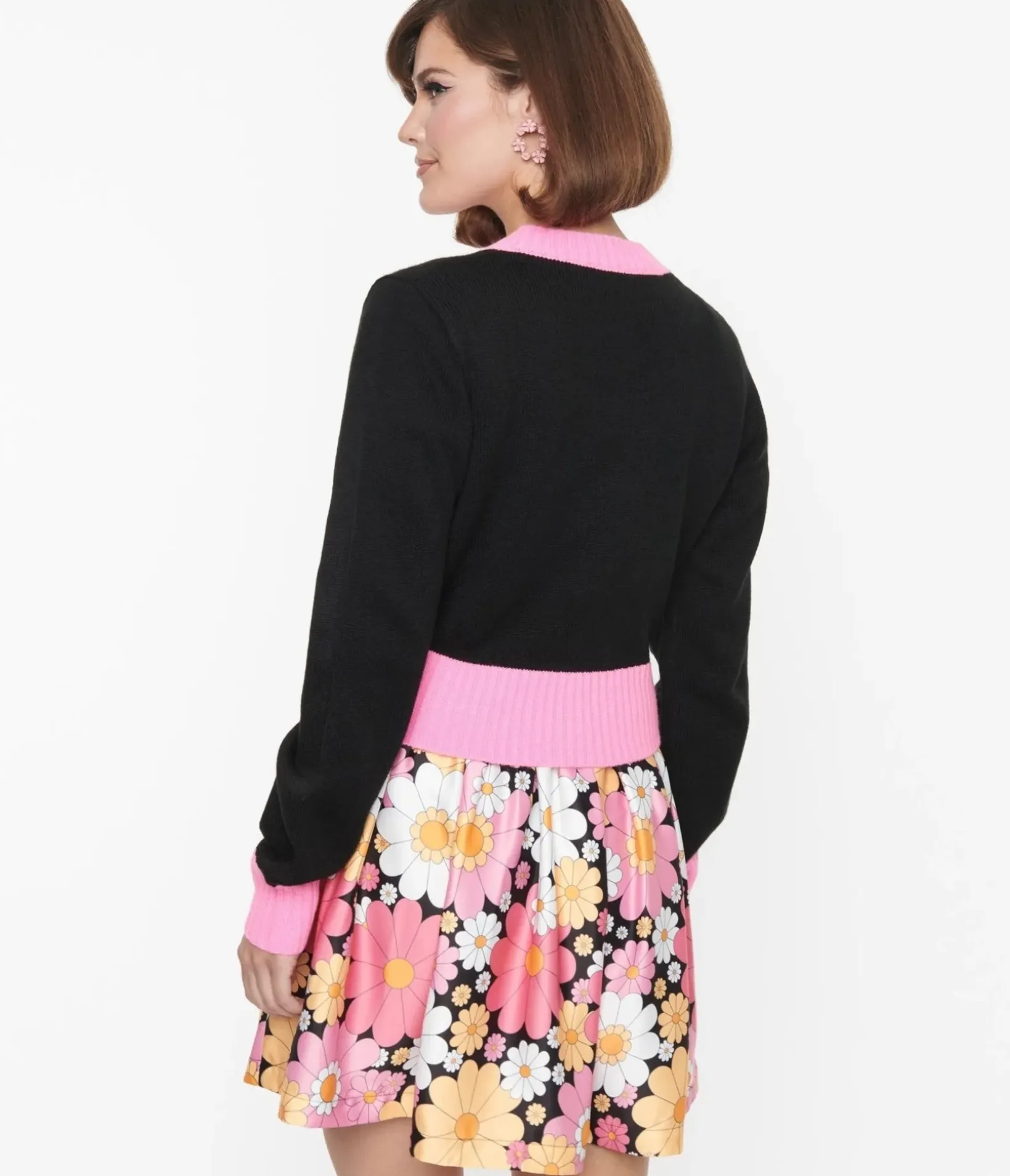 Unique Vintage Sweaters & Cardigans|All Things Pink>Smak Parlour Black & Pink Flower Pocket Cardigan