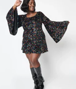 Unique Vintage Fit & Flare|Pocket Dresses>Smak Parlour Black & Rainbow Sequin Downtown Scene Mini Dress