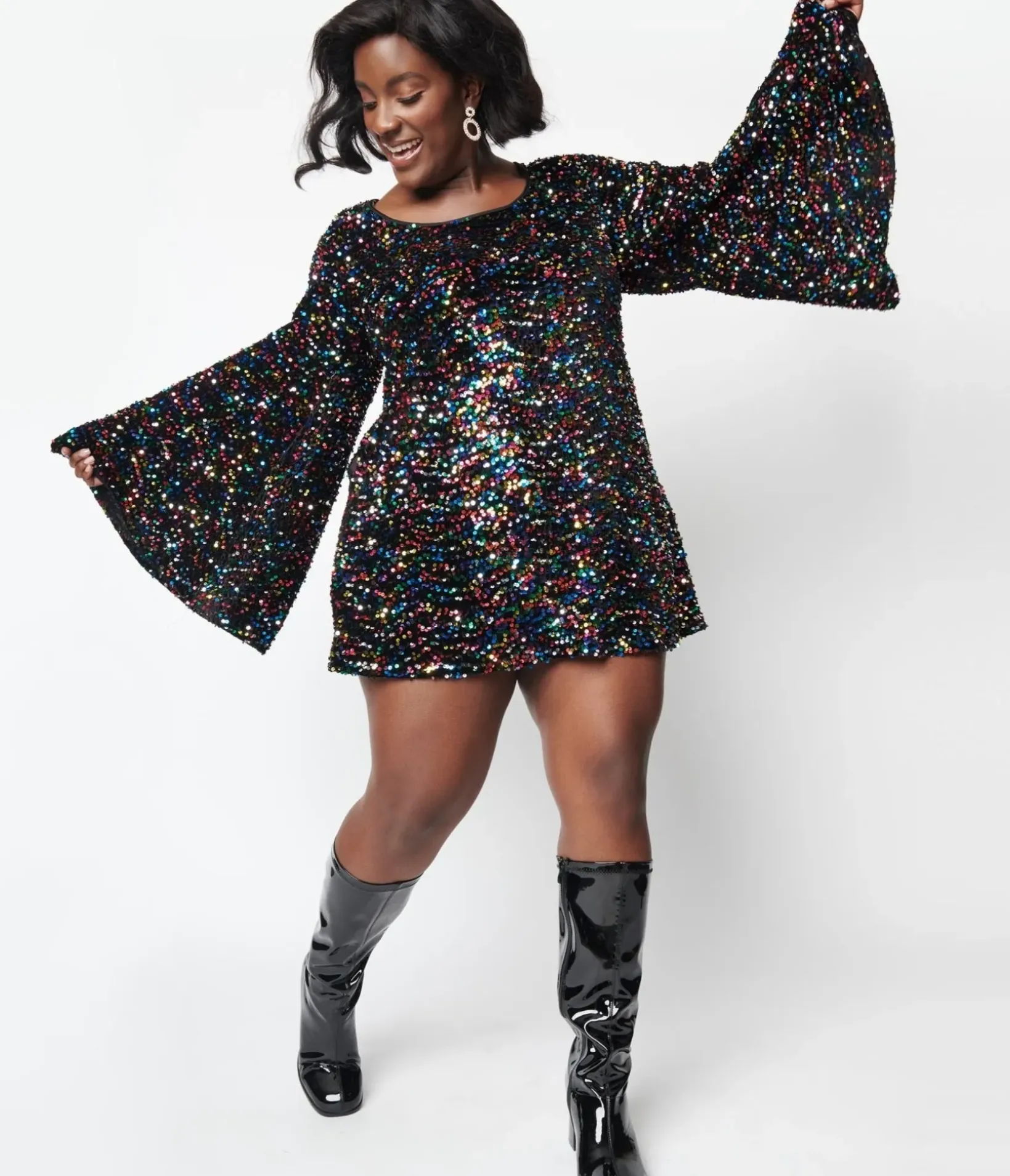 Unique Vintage Fit & Flare|Pocket Dresses>Smak Parlour Black & Rainbow Sequin Downtown Scene Mini Dress
