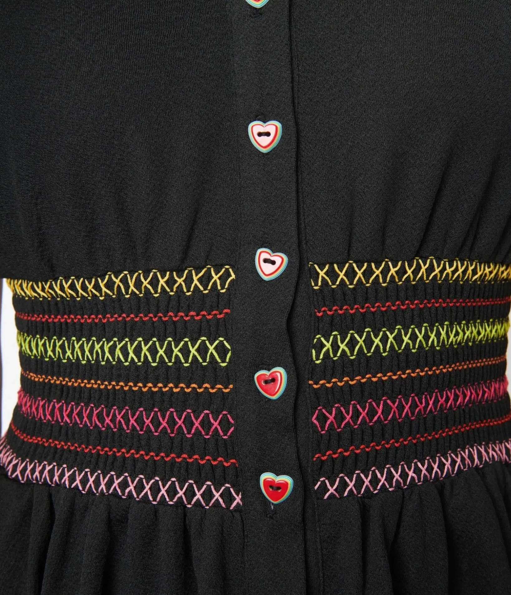Unique Vintage All Things Black>Smak Parlour Black & Rainbow Smocked Babydoll Blouse