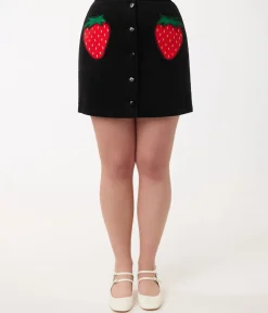 Unique Vintage Skirts>Smak Parlour Black & Strawberry Pocket Match Game Mini Skirt