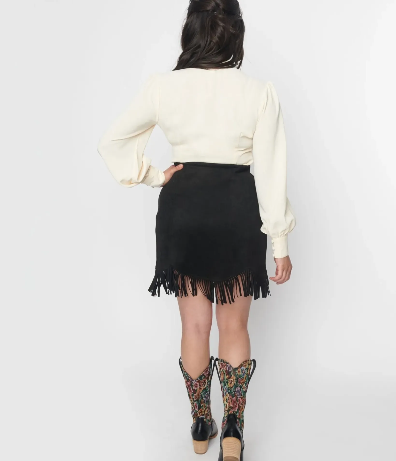 Unique Vintage Skirts|All Things Black>Smak Parlour Black Western Fringe Mini Skirt