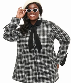 Unique Vintage Jackets|Coats & Jackets>Smak Parlour Black & White Plaid Bows Topper Coat