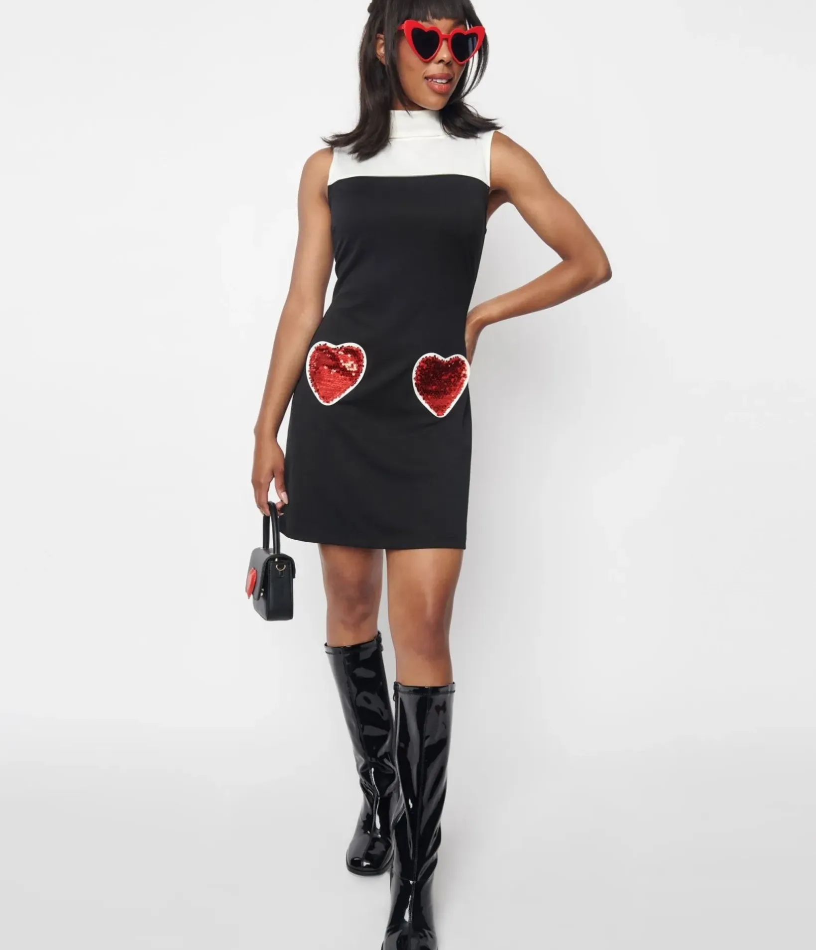 Unique Vintage Fit & Flare|Pocket Dresses>Smak Parlour Black & White Sequin Heart Haute Gossip Mini Dress