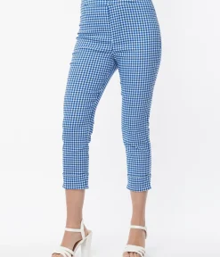 Unique Vintage Pants>Smak Parlour Blue Gingham Tulip Pocket Smarty Pants Capri