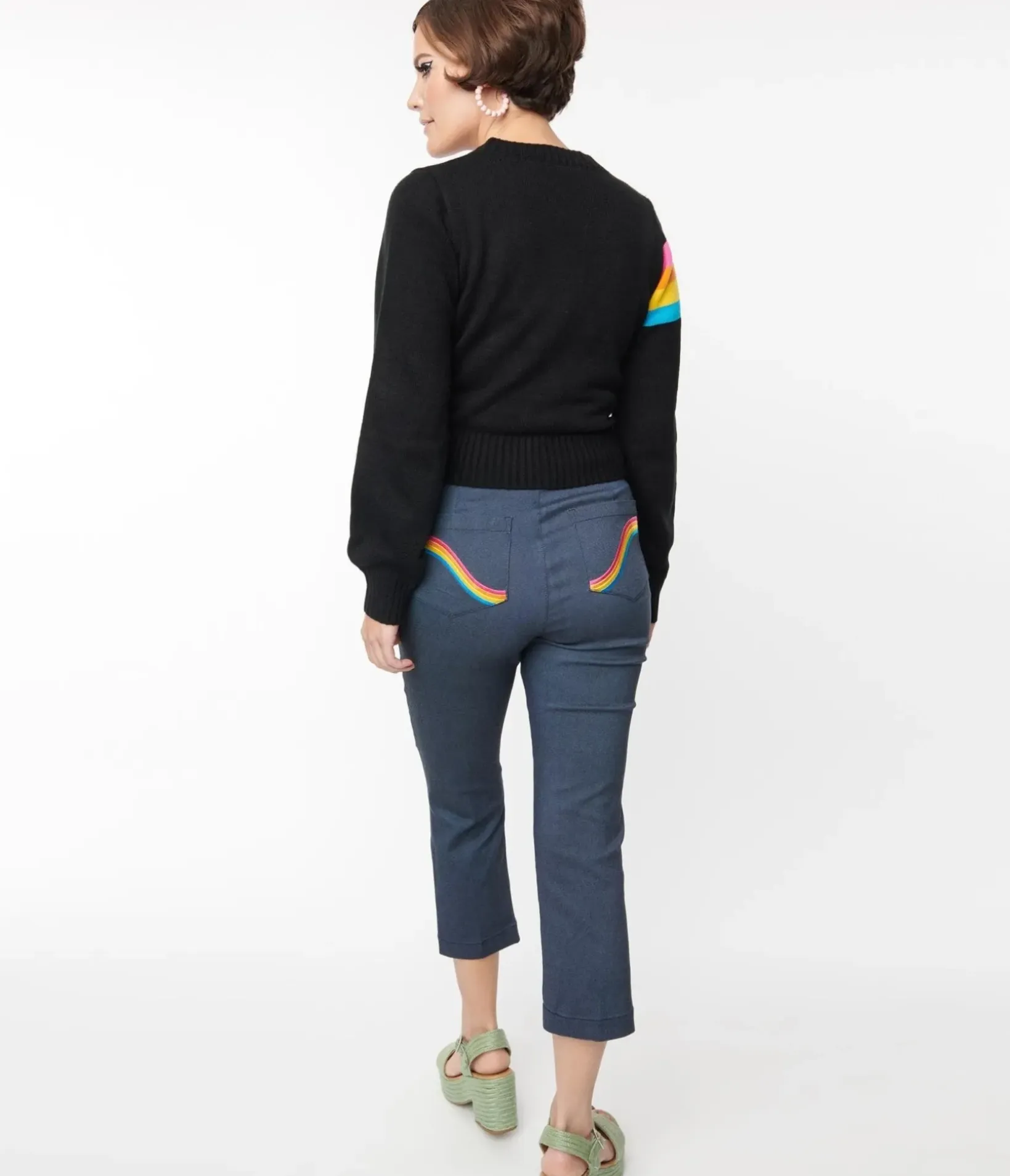 Unique Vintage Pants|Pants>Smak Parlour Denim Bengaline & Rainbow Pocket Pintuck Capris