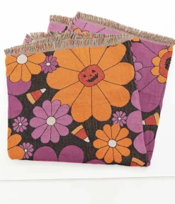 Unique Vintage Halloween|Gifts For The Home>Smak Parlour Groovy Pumpkin Floral Fringe Blanket