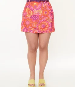 Unique Vintage Skirts|All Things Pink>Smak Parlour Hot Pink Mod Floral Easy Does It Mini Skirt