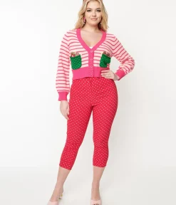 Unique Vintage Pants|All Things Pink>Smak Parlour Hot Pink Pin Dot Daisy Pocket Smarty Pants Capri