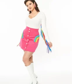 Unique Vintage Skirts|Pride>Smak Parlour Hot Pink & Rainbow Match Game Mini Skirt