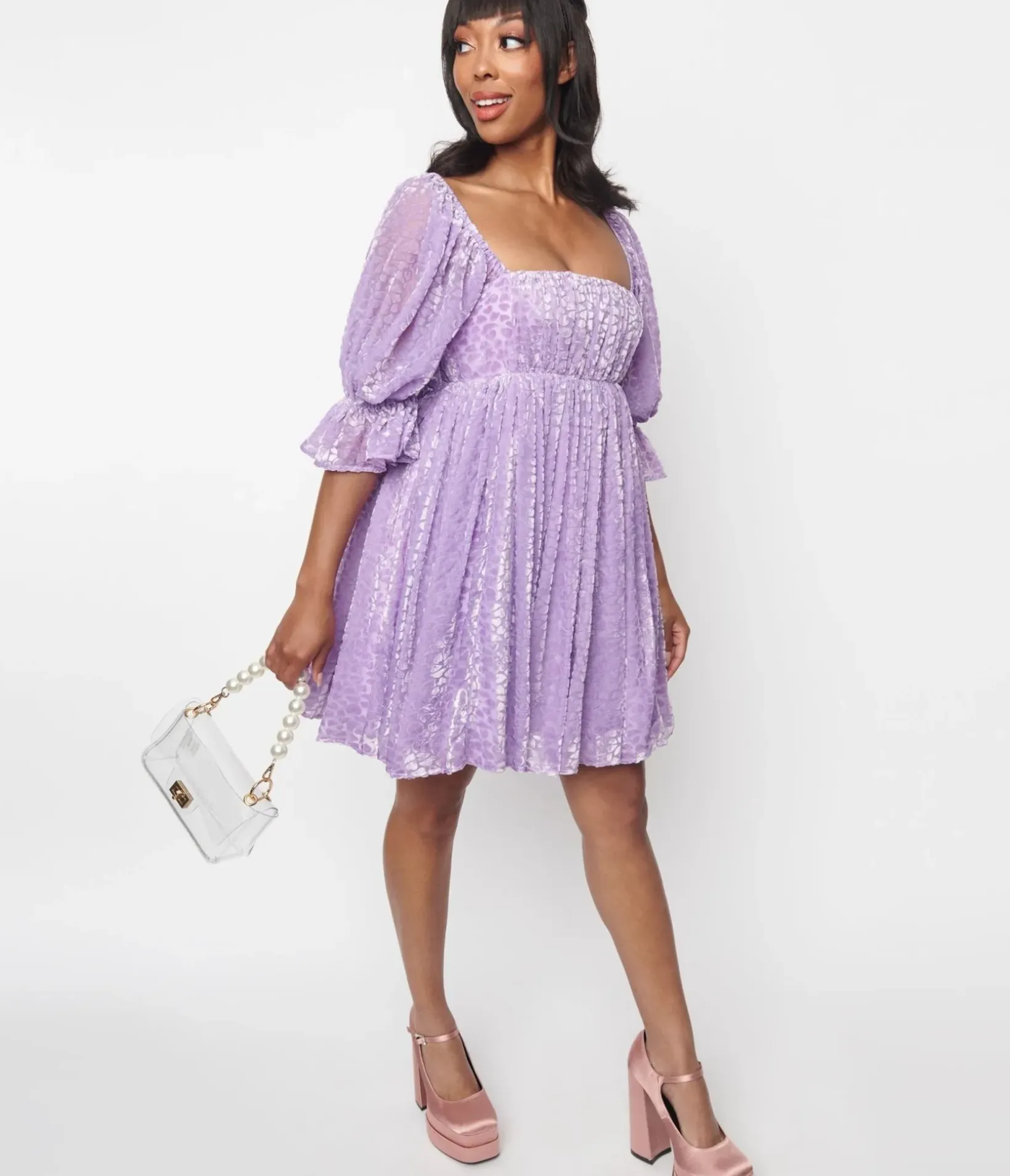 Unique Vintage Babydoll|Babydoll>Smak Parlour Lavender Heart Velvet Love Interest Babydoll Dress