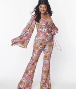 Unique Vintage Pants>Smak Parlour Lavender Retro Bloom Zipper Pocket Flare Pants