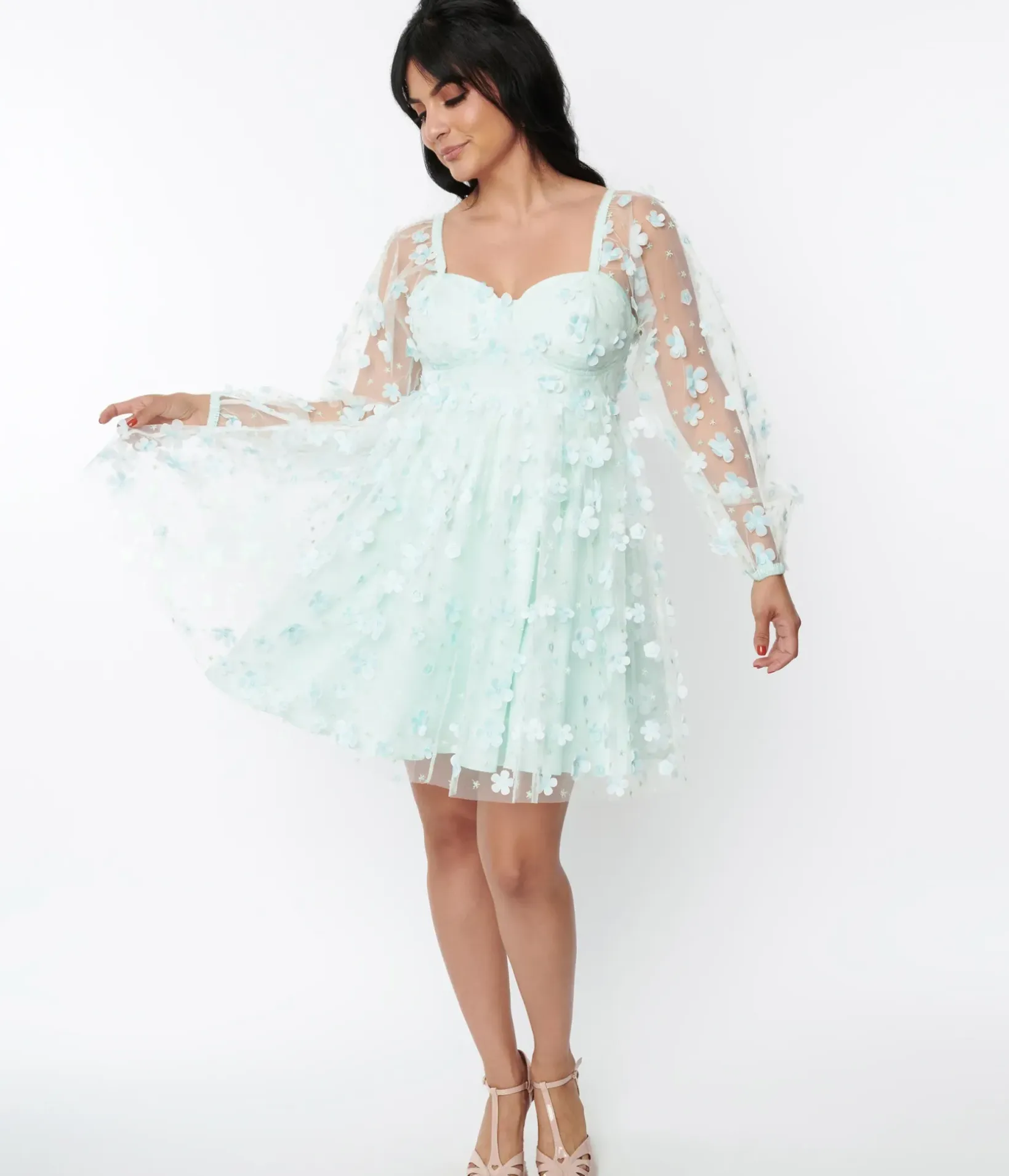 Unique Vintage Babydoll|Babydoll>Smak Parlour Mint Tulle & Daisy Babydoll Dress