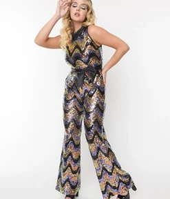 Unique Vintage Rompers & Jumpsuits|Rompers & Jumpsuits>Smak Parlour Multicolor Zig Zag Sequin Cowl Neck Jumpsuit