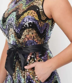 Unique Vintage Rompers & Jumpsuits|Rompers & Jumpsuits>Smak Parlour Multicolor Zig Zag Sequin Cowl Neck Jumpsuit