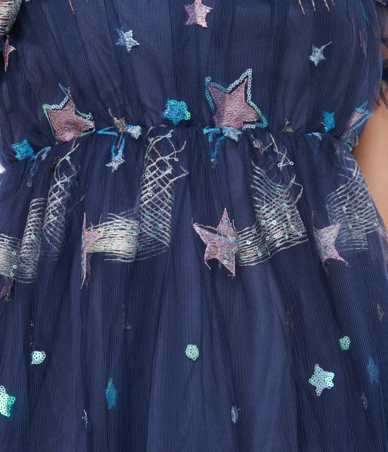 Unique Vintage Babydoll|Babydoll>Smak Parlour Navy Glitter Off the Shoulder Babydoll Dress
