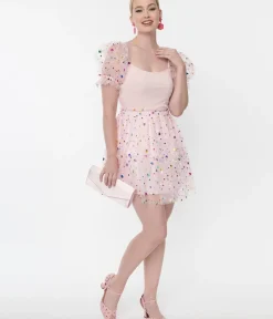 Unique Vintage Skirts|All Things Pink>Smak Parlour Pink Confetti Heart Tulle Mini Skirt