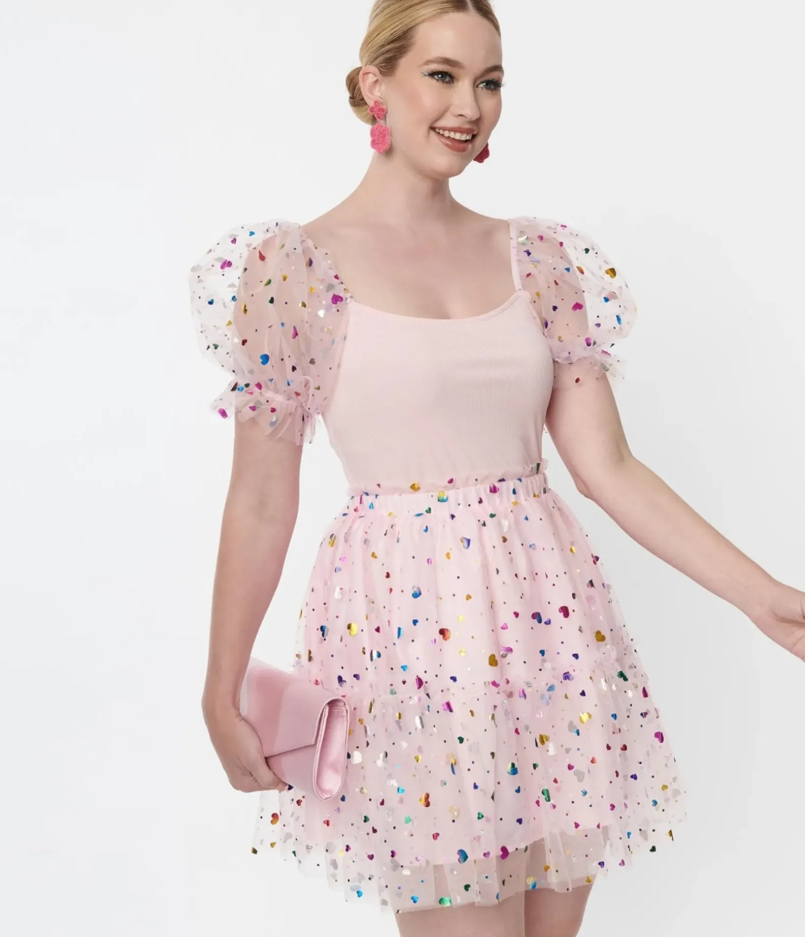 Unique Vintage Skirts|All Things Pink>Smak Parlour Pink Confetti Heart Tulle Mini Skirt