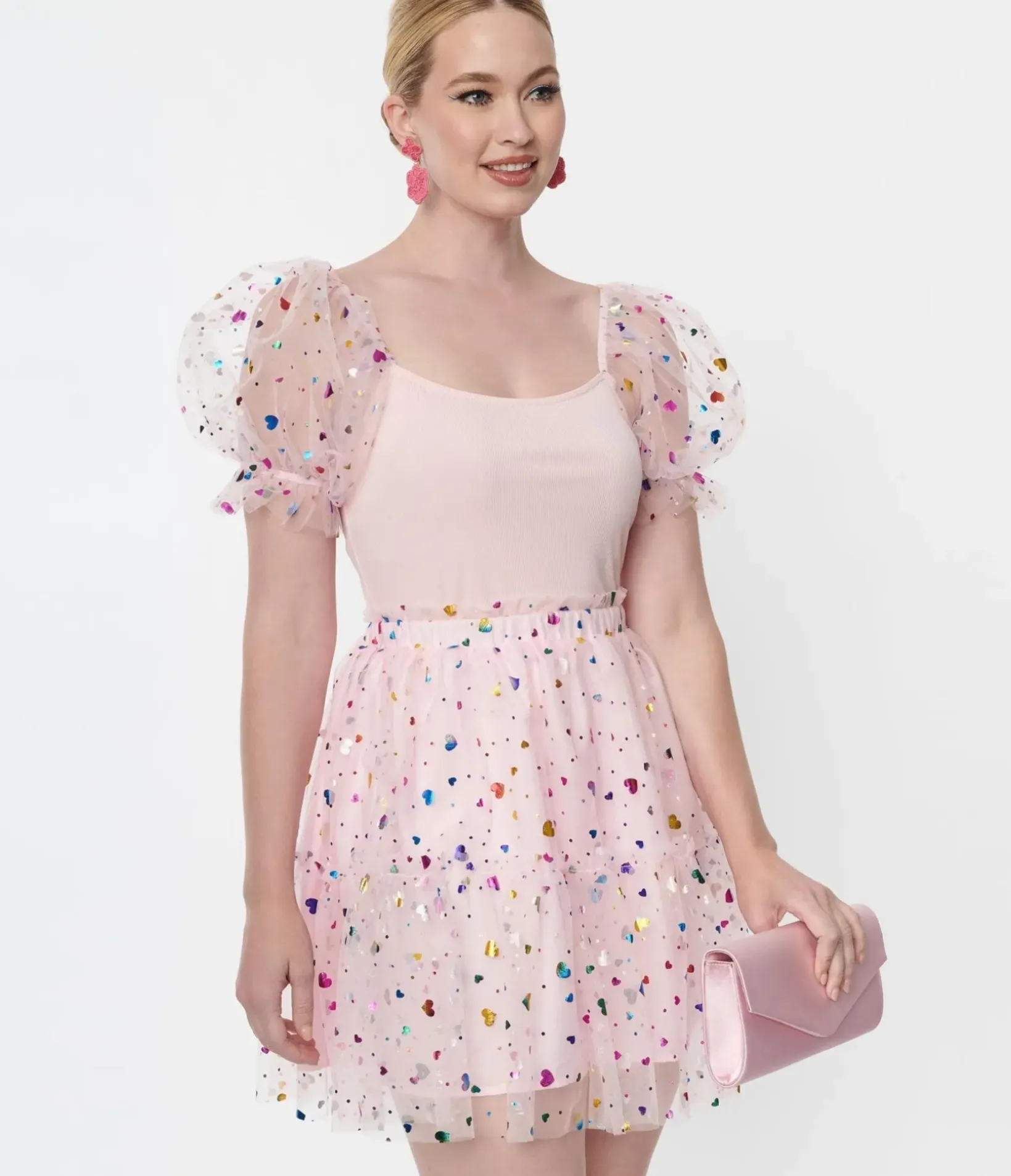 Unique Vintage Skirts|All Things Pink>Smak Parlour Pink Confetti Heart Tulle Mini Skirt