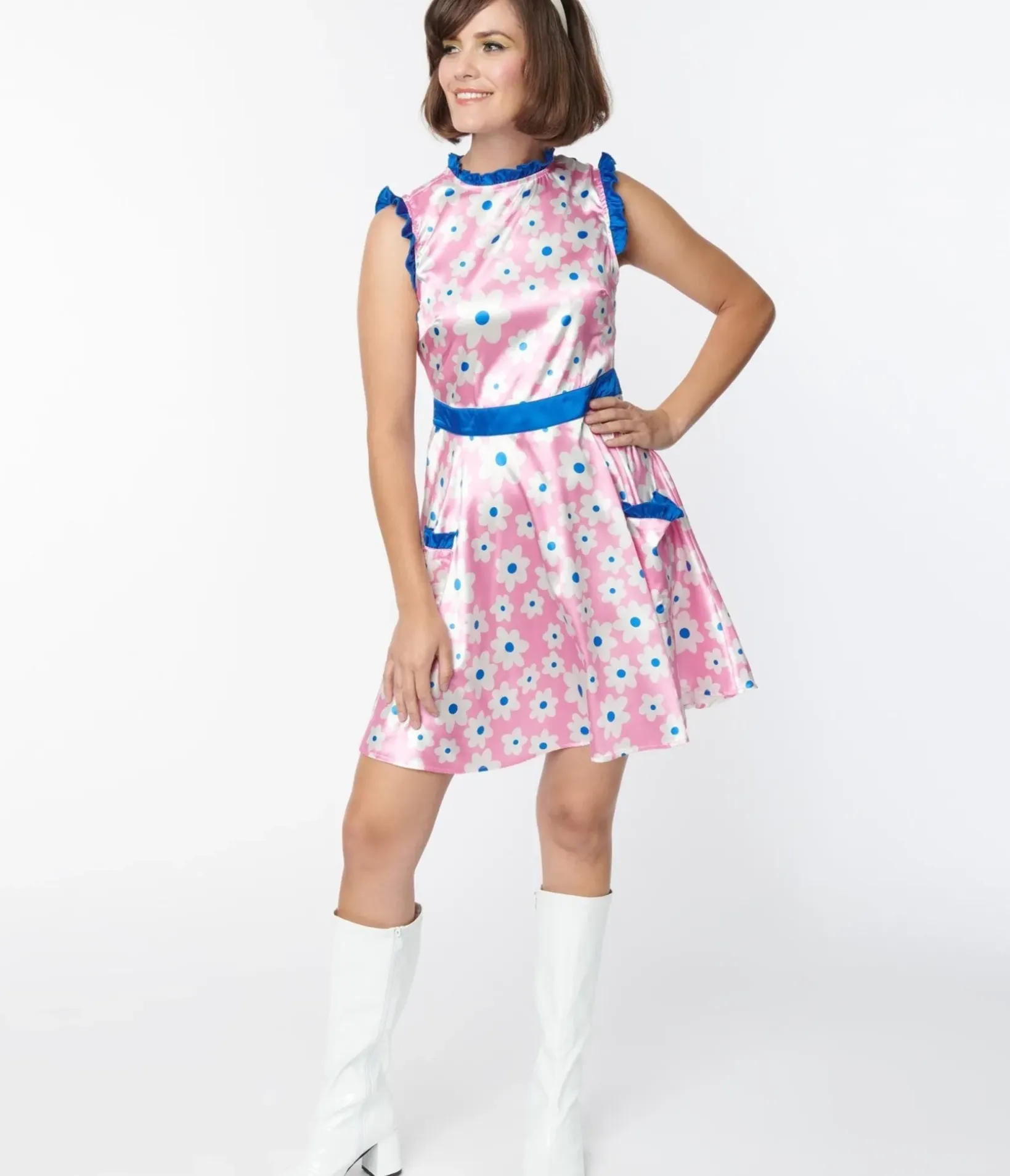 Unique Vintage Fit & Flare|Pocket Dresses>Smak Parlour Pink & White Ditsy Floral Happy Hour Flare Dress