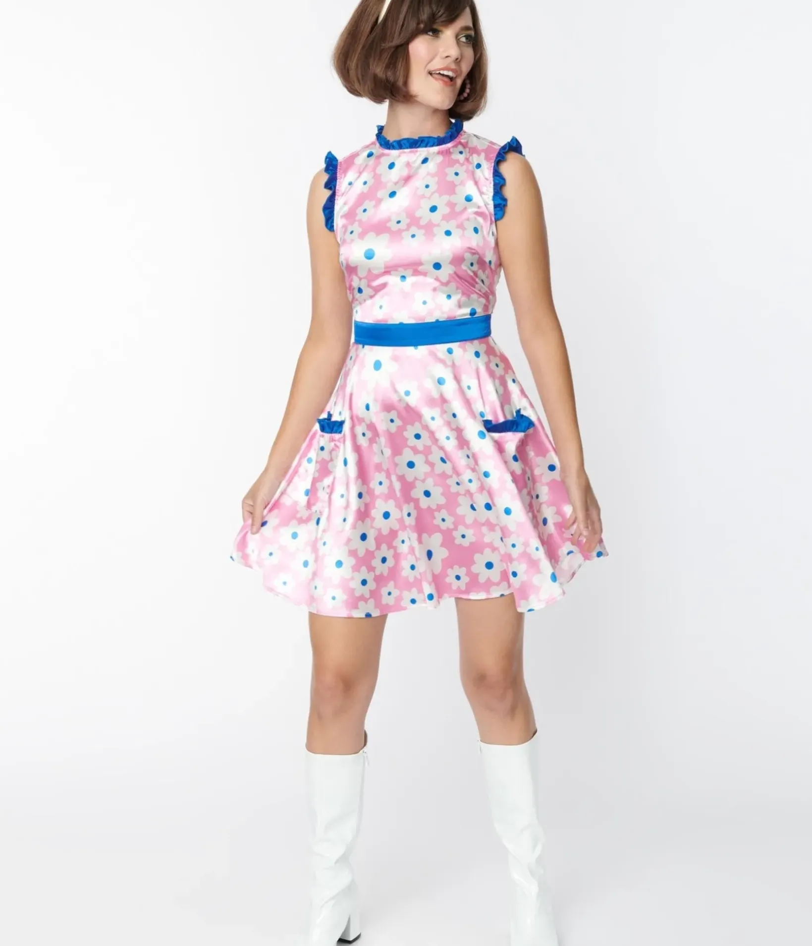 Unique Vintage Fit & Flare|Pocket Dresses>Smak Parlour Pink & White Ditsy Floral Happy Hour Flare Dress