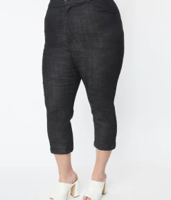 Unique Vintage All Things Black>Smak Parlour Plus Size Black Denim Capris