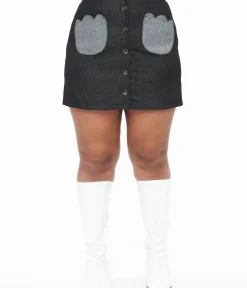 Unique Vintage Skirts|Skirts>Smak Parlour Plus Size Black Denim Tulip Patch Pocket Skirt