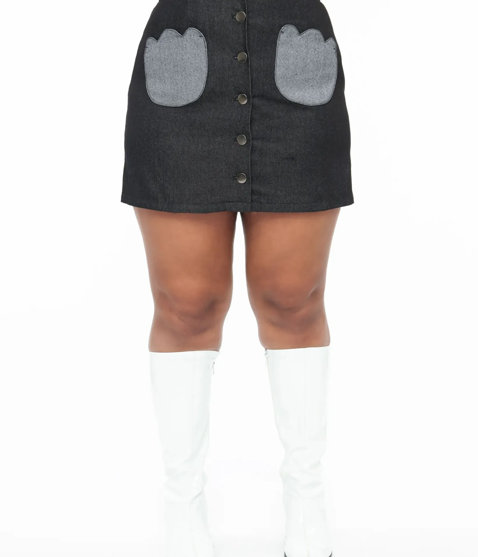 Unique Vintage Skirts|Skirts>Smak Parlour Plus Size Black Denim Tulip Patch Pocket Skirt
