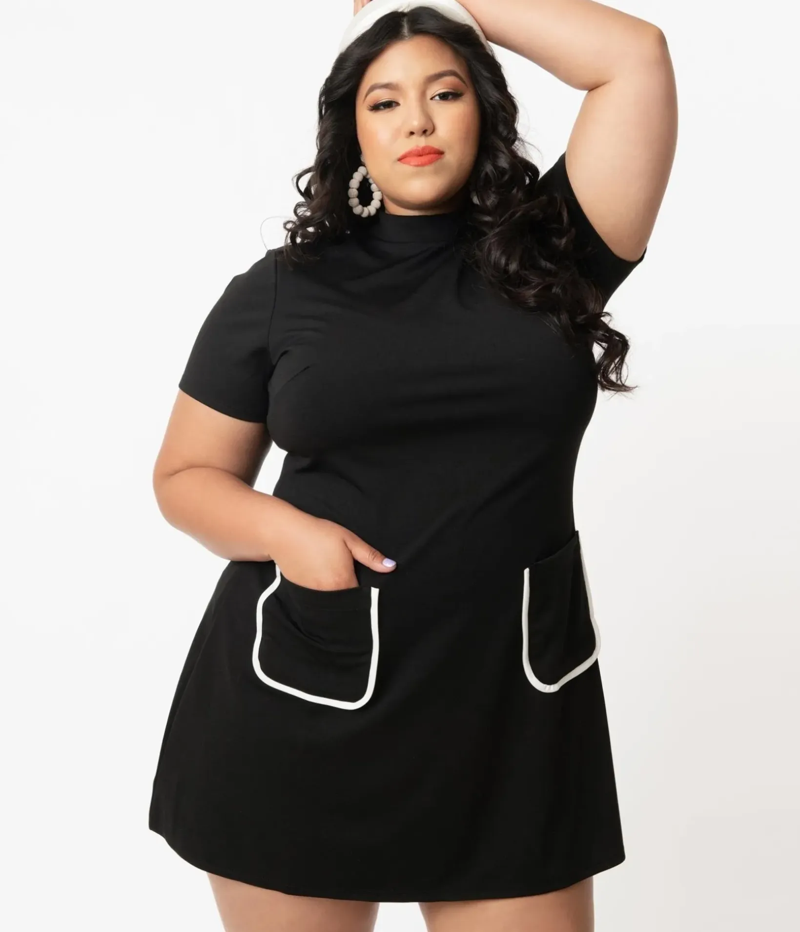 Unique Vintage Pocket Dresses|Everyday Dresses>Smak Parlour Plus Size Black Mock Turtleneck Wave Maker Dress