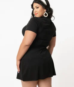 Unique Vintage Pocket Dresses|Everyday Dresses>Smak Parlour Plus Size Black Mock Turtleneck Wave Maker Dress
