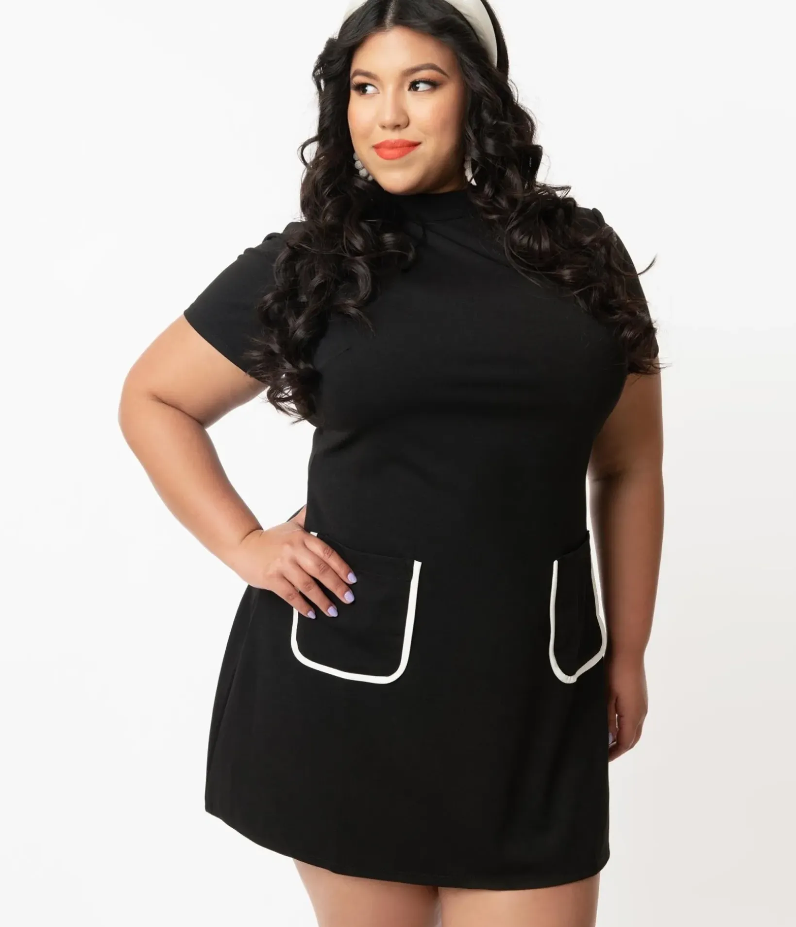 Unique Vintage Pocket Dresses|Everyday Dresses>Smak Parlour Plus Size Black Mock Turtleneck Wave Maker Dress