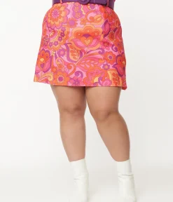 Unique Vintage Skirts|Skirts>Smak Parlour Plus Size Hot Pink Mod Floral Easy Does It Mini Skirt