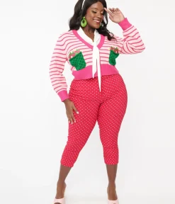 Unique Vintage Pants|Pants>Smak Parlour Plus Size Hot Pink Pin Dot Daisy Pocket Smarty Pants Capri