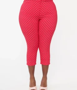 Unique Vintage Pants|Pants>Smak Parlour Plus Size Hot Pink Pin Dot Daisy Pocket Smarty Pants Capri