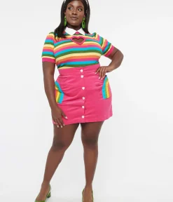 Unique Vintage Skirts|Skirts>Smak Parlour Plus Size Hot Pink & Rainbow Match Game Mini Skirt