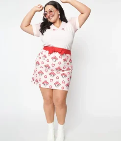 Unique Vintage Skirts|Skirts>Smak Parlour Plus Size Pink & Red Madam Mushroom Mod Skirt