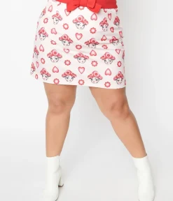Unique Vintage Skirts|Skirts>Smak Parlour Plus Size Pink & Red Madam Mushroom Mod Skirt