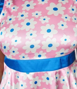 Unique Vintage Fit & Flare|Pocket Dresses>Smak Parlour Plus Size Pink & White Ditsy Floral Happy Hour Flare Dress