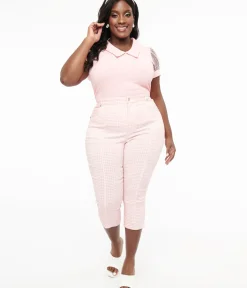 Unique Vintage All Things Pink>Smak Parlour Plus Size Pink & White Gingham Capri Pants