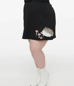 Unique Vintage All Things Black>Smak Parlour Plus Size 1960s Black Hedgehog Embroidered Easy Does It Mini Skirt