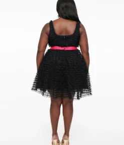 Unique Vintage Babydoll|Babydoll>Smak Parlour Plus Size 1960s Black & Hot Pink Empire Waist Mini Dress