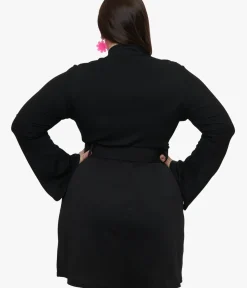 Unique Vintage All Things Black|Work Wear>Smak Parlour Plus Size 1960s Black Mock Neck Bell Sleeve Top