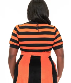 Unique Vintage Halloween>Smak Parlour Plus Size 1950s Black & Orange Stripe Heart Sweater