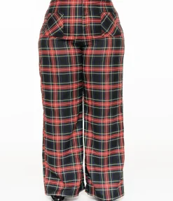 Unique Vintage Pants|Pants>Smak Parlour Plus Size 1960s Black & Red Plaid Wide Leg Trousers