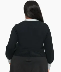 Unique Vintage Sweaters & Cardigans|Sweaters & Cardigans>Smak Parlour Plus Size 1960s Black & Silver Celestial Embroidered Cropped Cardigan