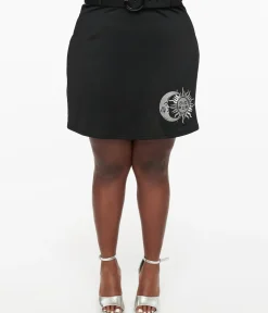 Unique Vintage All Things Black|Taylor Swift Inspired>Smak Parlour Plus Size 1960s Black & Silver Celestial Embroidered Easy Does It Mini Skirt