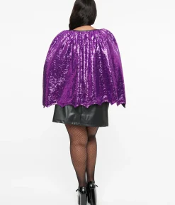 Unique Vintage All Things Black|Halloween>Smak Parlour Plus Size 1960s Black Vinyl & Purple Sequin Cape Shift Dress